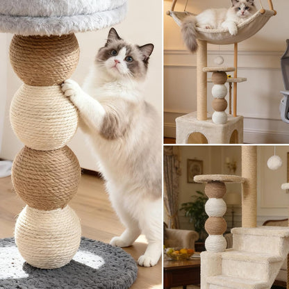 【2026 Upgraded】 2 Pack Cat Scratching Post Replacement, 13.8" X 3.93" Sisal Scratching Poles with M8 Screws, Modern Cat Tree Replacement Parts for Indoor Cat Tower Repair, White6