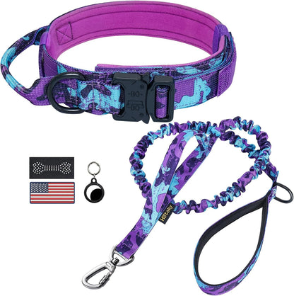 Hotsky Tactical Dog Collar and Leash Set, Heavy Duty Military Airtag Dog Collar with Handle and Metal Buckle for Training and Walking, with Airtag Holder and Two Patches (Pink Camo, M)12