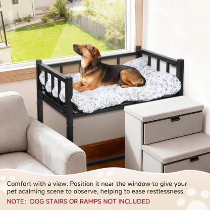 Beside Dog Bed and Mattress Set - Metal Three-Sided Fence Pet Dogs Bed Frame, Adjustable Height Dogs Bed Extension Attachment for Human Bed, for Small/Medium Puppy(25.5''L X 17.7''W)5