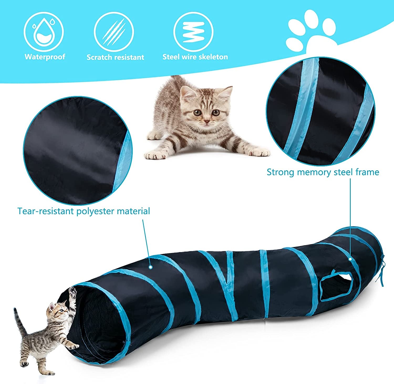 sheldamy-cat-tunnel-s-2-way-cat-tunnels-for-indoor-cats-collapsible-cat-play-tunnel-interactive-toy-maze-cat-house-with-1-play-ball-for-cats-puppy-kitty-kitten-rabbit-blue-black