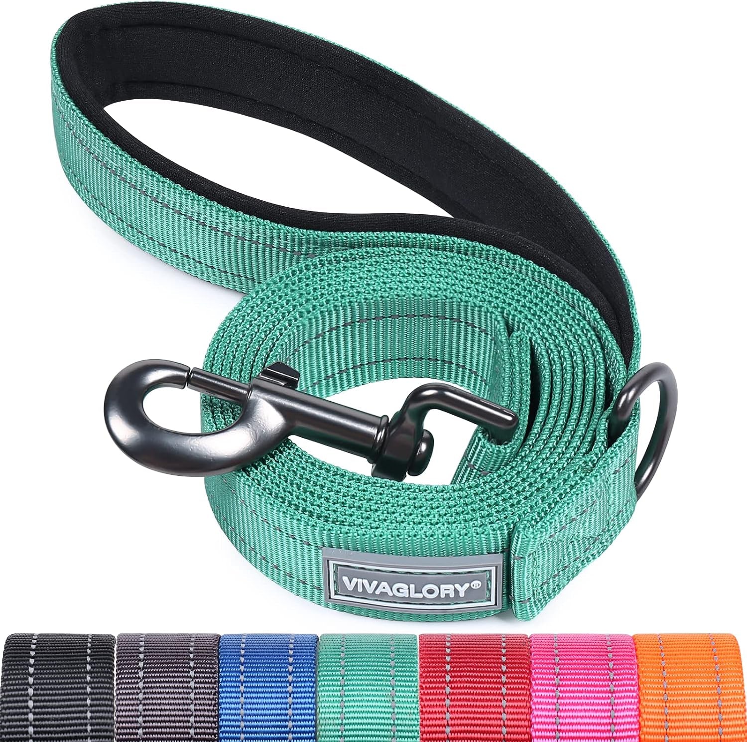 vivaglory-dog-leash-puppy-leash-for-collar-3ft-x-1in-black-with-soft-padded-handle-for-training-walking-heavy-duty-double-layer-nylon-pet-puppy