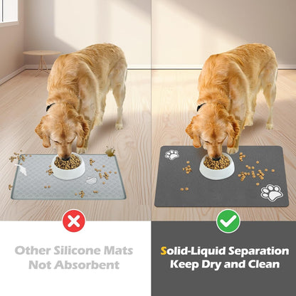 Pet Feeding Mat-Absorbent Dog Mat for Food and Water Bowl-Accessories Pet Supplies- Bowl for Messy Drinkers-No Stains Quick Dry Dog Water Dispenser Mat (12"X19", Dark Grey)4