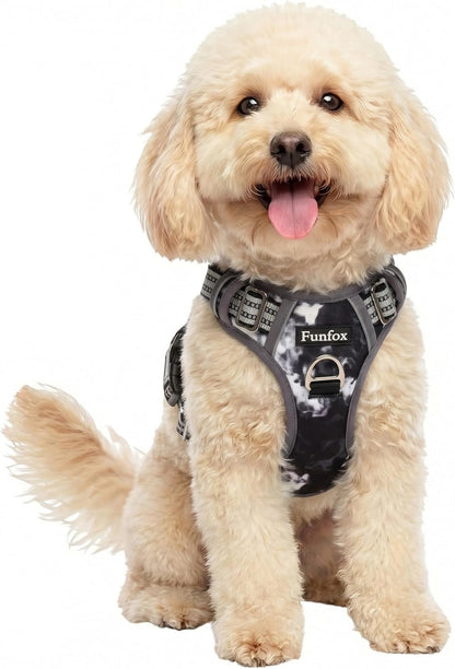 Funfox Dog Harness Medium Sized Dog, Vertical Handle Easy Control, No Pull Pet Vest Adjustable with 2 Leash Clips, Soft Material, Reflective Safe Night Walking for Small Medium Large Breed, Black, M42