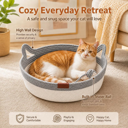 Large Scratchable Handwoven for Cats Stimulicat Handwoven Cat Basket, Cotton Rope Cat Bed round Pet Basket, Hand Woven Boho Cat Bed (Grey, without Cushion)4