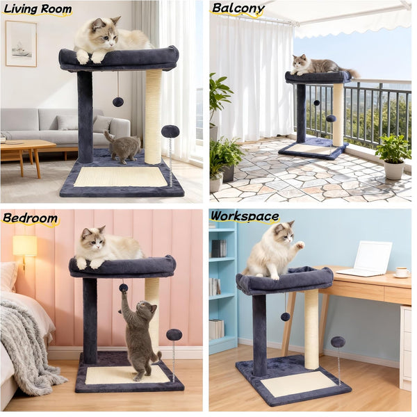 Cat Scratching Post, 19.69" H(50Cm) Cat Tree with Cat Bed, Scratching Posts for Indoor Cats with Two Plush Balls Toy, Small Cat Tree for Kittens/Cats Playing and Relaxing (20 in Grey Cat Tree)2