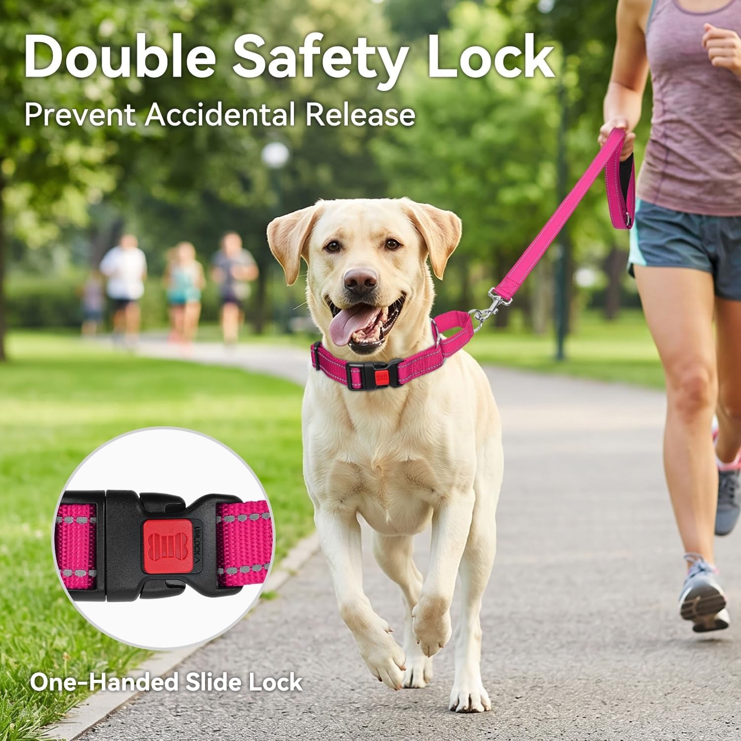 joytale-martingale-collar-for-dogs-escape-proof-no-pull-hotpink-m-gentle-cinch-stops-pulling-without-choking-safety-lock-buckle-reflective-stitching-for-night-walks-soft-nylon