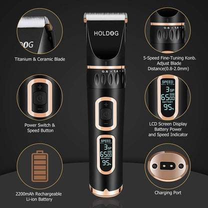 Dog Clippers Professional Heavy Duty Grooming Clipper 3-Speed Low Noise High Power Rechargeable Cordless Pet Tools for Small & Large Dogs Cats Pets with Thick Coats2