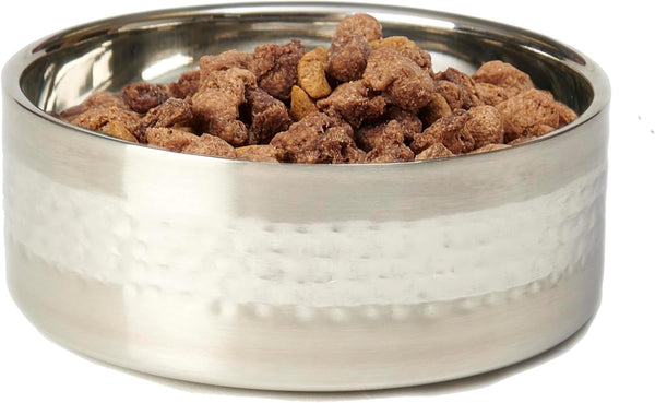 Petrageous 18435 Sanibel Stainless-Steel Hammered Double Walled Dog Bowl 5.9-Inch Width and 2.44-Inch Height 3-Cups Capacity, Metallic5