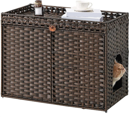 SETVSON Cat Litter Box Enclosure Furniture, Handwoven Rattan Hidden Litter Box with Mat, Large Space Cat House with 2 S-Shaped Hooks 30.3 X 18.3 X 24.4 Inches, Indoor for Living Room Apartment Natural8