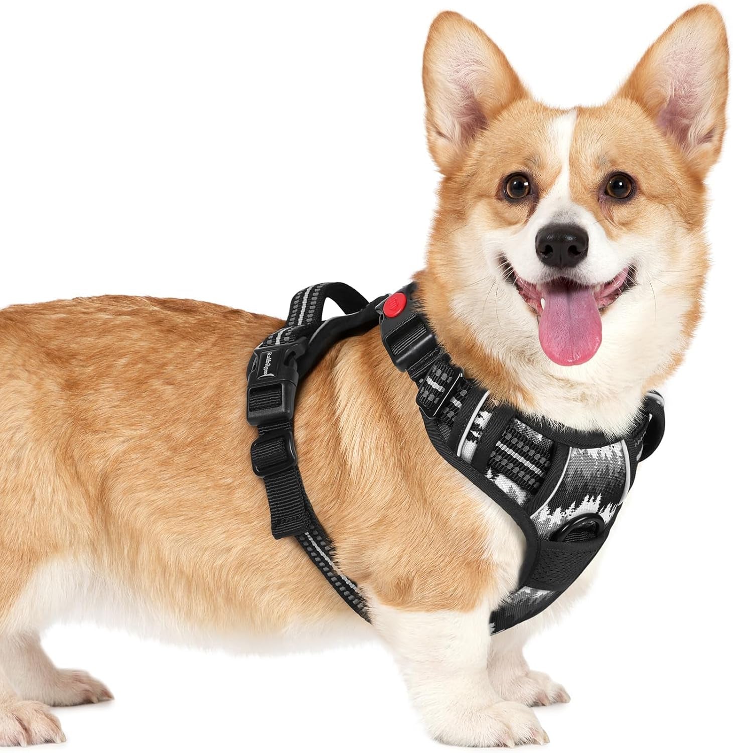 rabbitgoo-dog-harness-medium-sized-updated-easy-on-off-with-3-buckles-no-pull-no-choke-walking-with-2-clips-and-handle-adjustable-soft-reflective-blue-medium