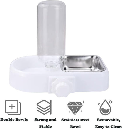 Love Dream Crate Dog Bowl, No Spill Kennel Hanging Pet Food Water Bowl Set | Automatic Water Dispenser and Removable Stainless Steel Bowls Raised Double Bowls for Indoor Cats, Rabbit, Small Medium Dogs2
