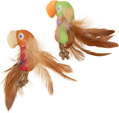 Instincts by Smartykat 2-Pack Happynip Love Mates Feather Birds Plush Cat Toys, Contains Catnip & Silvervine - Orange/Green, 2-Pack1