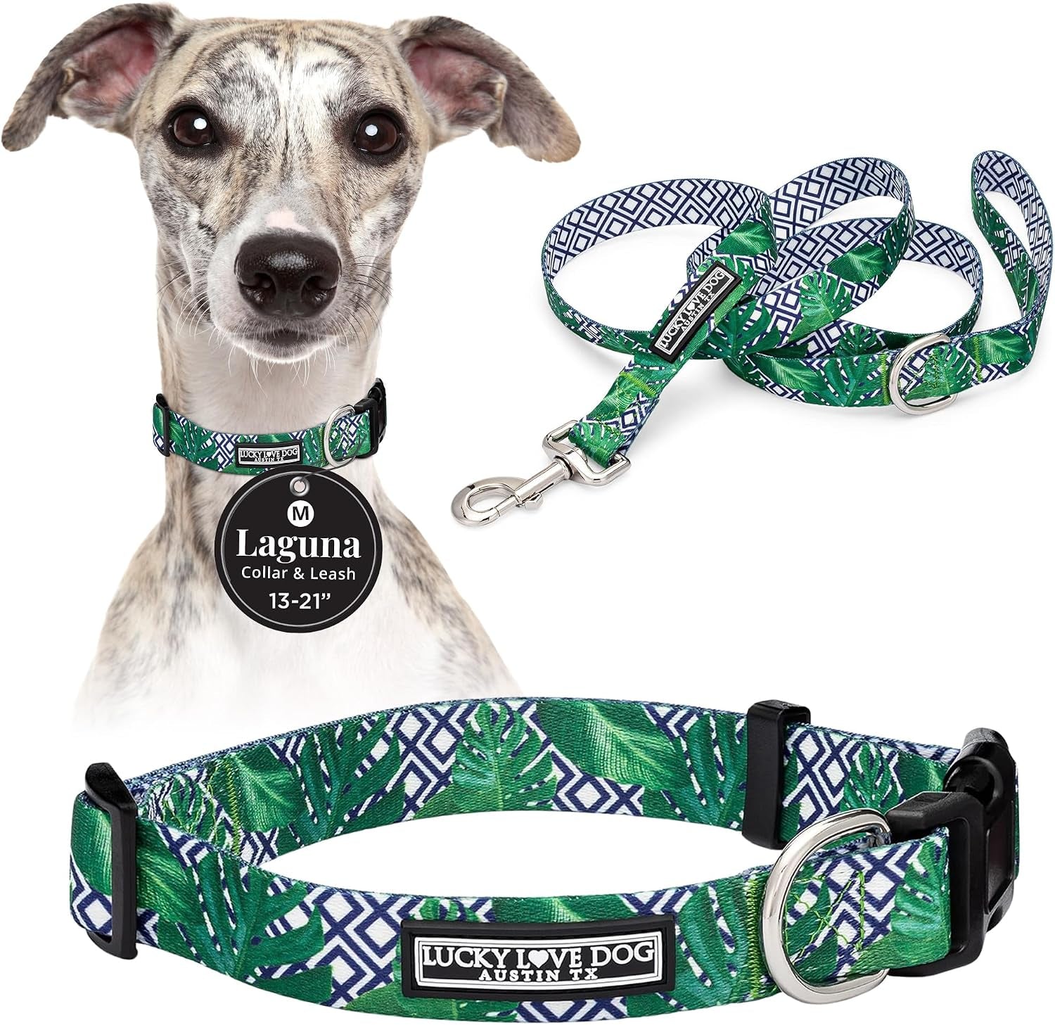 lucky-love-dog-easy-click-buckle-dog-collar-with-leash-set-combo-durable-comfortable-for-male-female-dogs-pet-collar-for-medium-dogs-secure-fit-blackbird-combo-medium