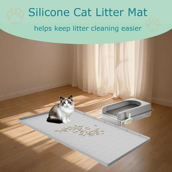 Cat Litter Mat for Litter Box, Silicone Large Cat Litter Trapping Mat - 40X28 In, Waterproof & Non-Slip, Durable & Easy Clean, Light Gray6
