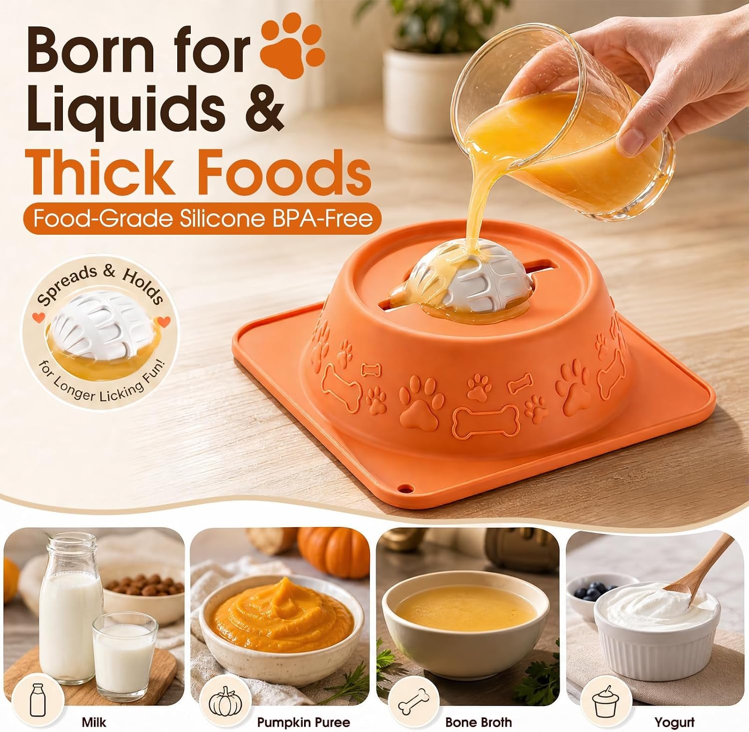 slow-feeder-dog-bowls-anti-slip-dog-lick-bowl-with-interactive-rolling-ball-anxiety-relief-liquid-treat-feeder-bone-broth-yogurt-licking-toy-for-small-medium-large-dogs-and-catsorange