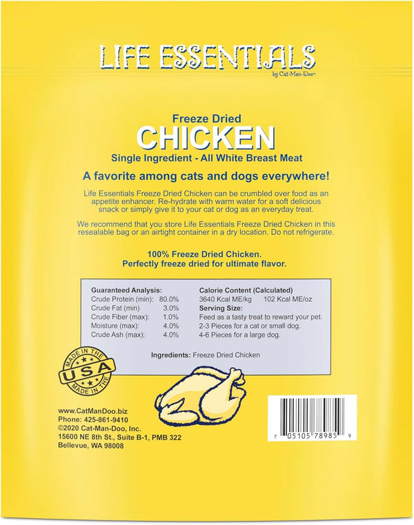 Life Essentials by Cat-Man-Doo | Chicken - 5Oz. Bag | Freeze Dried Chicken Cat & Dog Treats | Healthy, Single Ingredient, Training Treats, High Protein | Cooked & Freeze-Dried White Chicken Breast Meat, Healthy Chicken Cat Treats & Dog Treats, High Protein, Toppers, Made in USA2