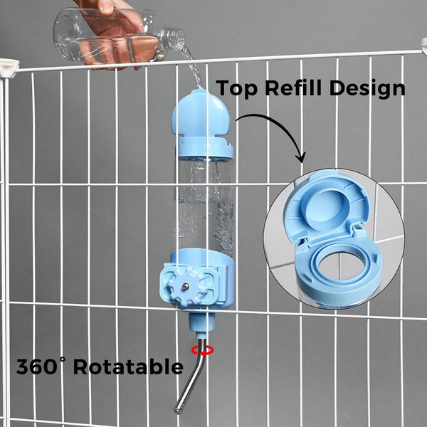 Vannon Top Fill Small Animal Water Dispenser for Cage, 23Oz Auto Feeding Crate Water Bottle for Rabbit, Chinchilla, Ferret, Guinea Pig, Squirrel, Hedgehog, Pet Nozzle Diameter: 10Mm, BPA Free, Blue9