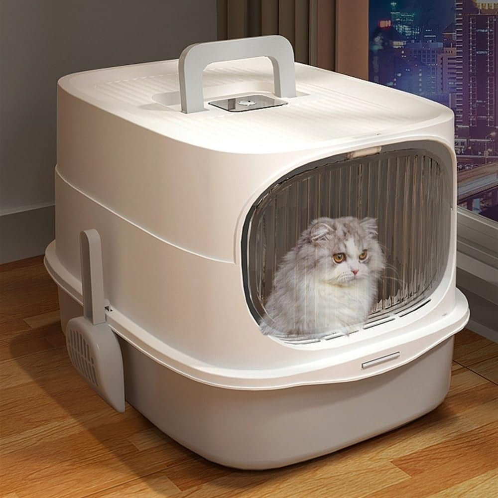 pet-supplies-large-plastic-cat-litter-box-with-lid-scoop-high-sides-for-big-catsgray