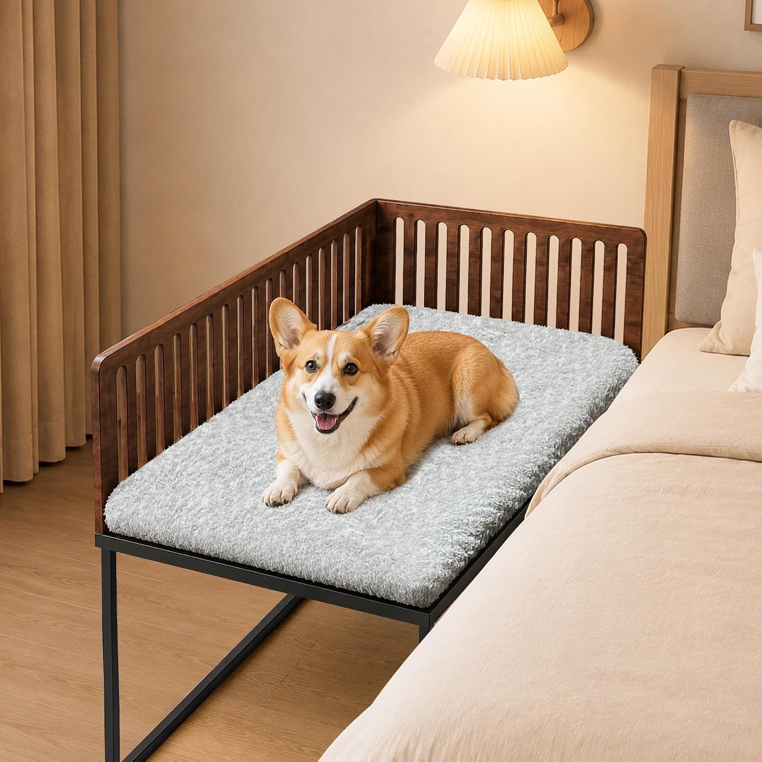 beside-dog-bed-2-wood-side-panel-adjustable-height-dog-bunk-beds-39x27-metal-dogs-bed-frame-with-cushion-large