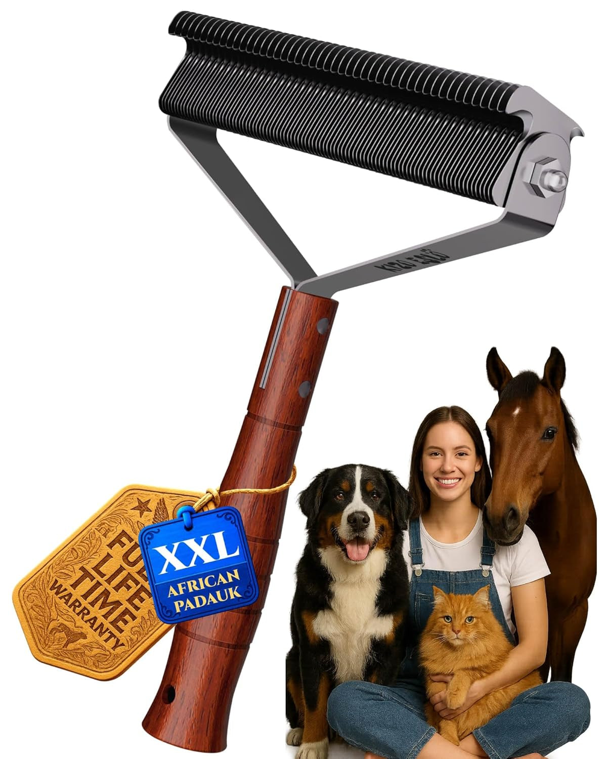 extra-large-2-sided-undercoat-rake-for-dogs-cats-dog-brush-for-shedding-remove-mats-dematting-comb-safe-gentle-grooming-brush-for-german-shepherds-medium-to-long-haired-pets-premium-wooden-handle