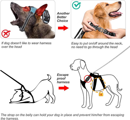 HEELE Dog Harness, Escape Proof Dog Harness, Release on Neck, No Pull Reflective Adjustable Vest with Durable Handle, Dog Harness for Outdoor Training Walking, Dog Harness for Large/Active Dogs, L3