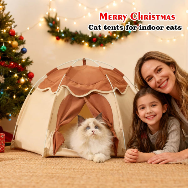 Gigreinc Cat Tent for Indoor, Indoor Dog House,Kitten Tent Suitable for Samll Dogs,Pet Cute Cave Nest Dog Houses(Beige, Medium)2