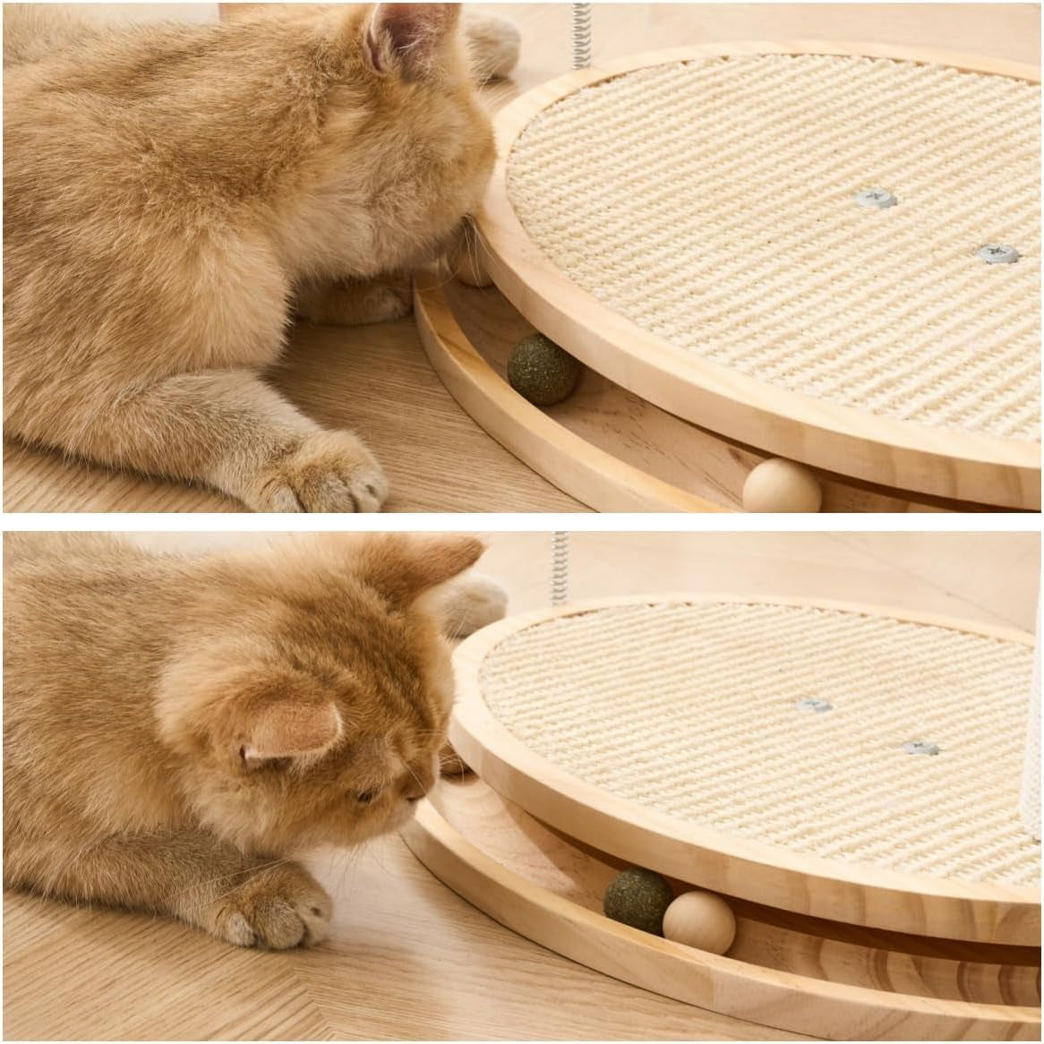 shengocase-cat-tree-scratching-post-scratcher-26-inch-tall-solid-wood-base-sisal-rope-interactive-ball-track-and-spinning-wand-feather-toys-scratch-pad