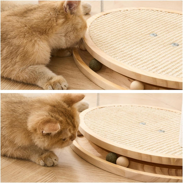 SHENGOCASE Cat Tree Scratching Post Scratcher, 26 Inch Tall, Solid Wood Base,Sisal Rope, Interactive Ball Track and Spinning Wand Feather Toys, Scratch Pad8
