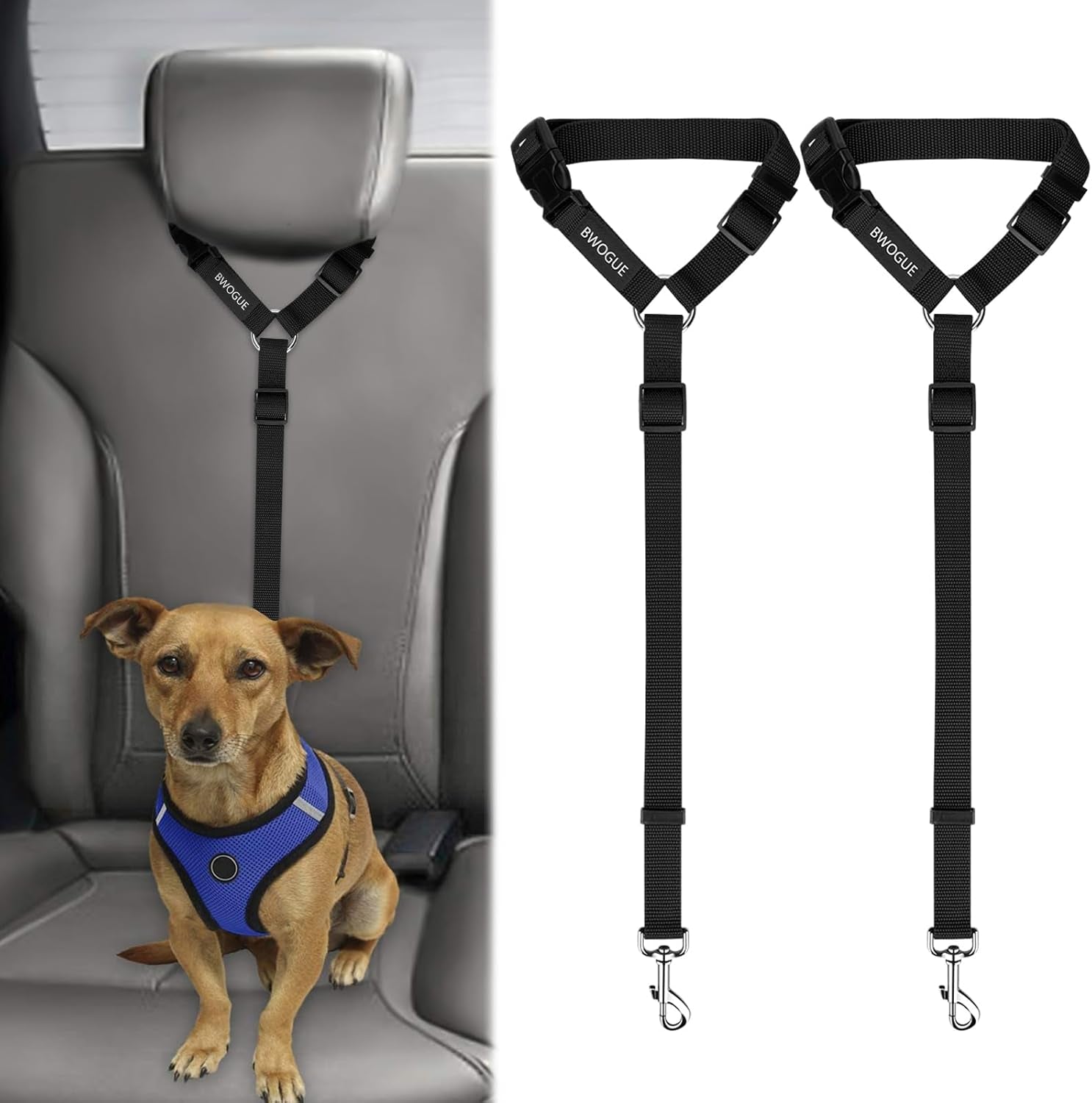 bwogue-2-pack-dog-seat-belt-for-car-headrest-restraint-safety-leads-headrest-loop-for-car-travel-18-30-in-adjustable-2-in-1-seat-belt-and-leash-2-pack-for-dogs-and-cats-use-with-dog-harness