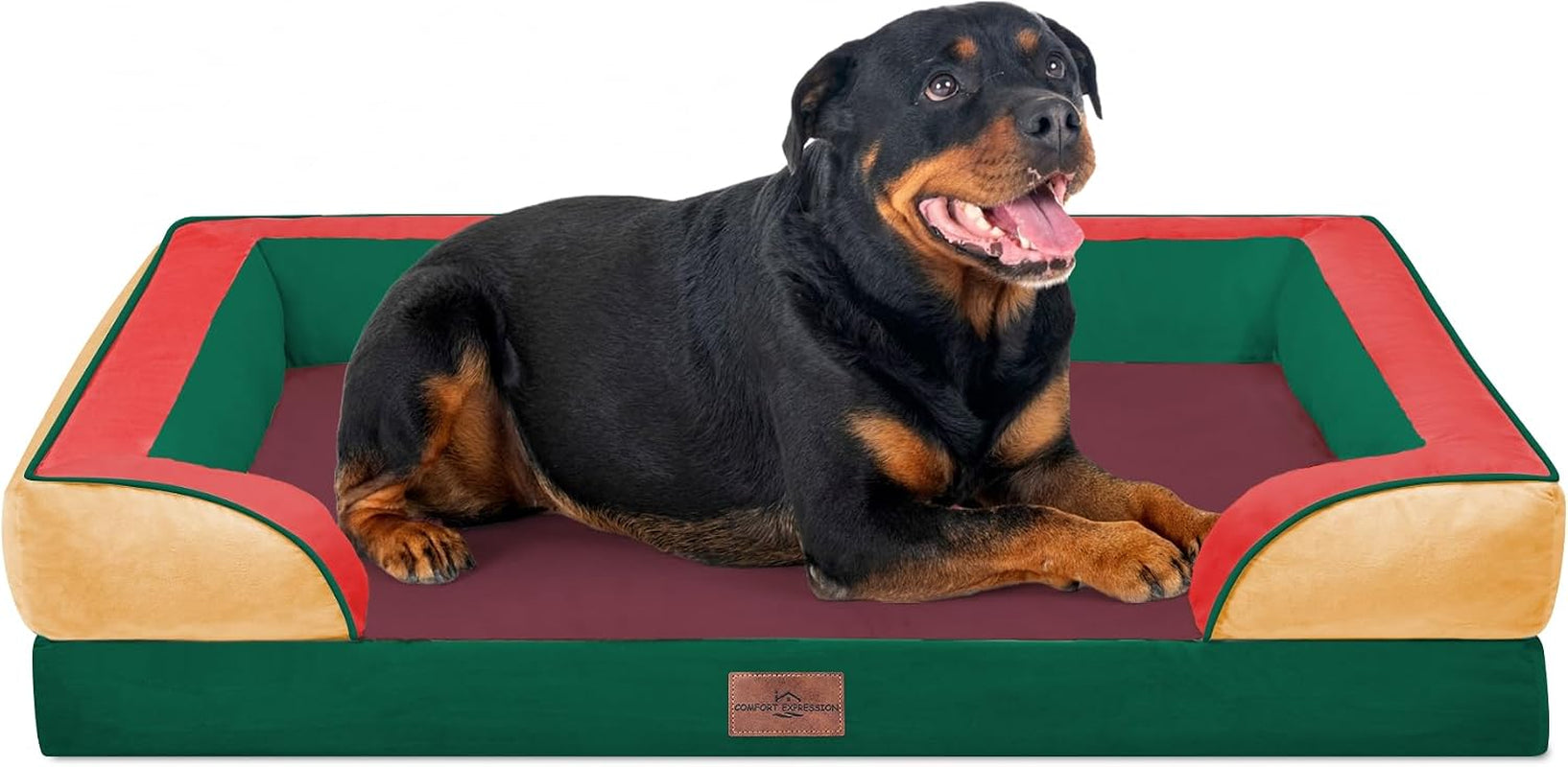 comfort-expression-orthopedic-dog-bed-for-extra-large-dogs-with-bolster-waterproof-dog-couch-bed-with-washable-cover-non-slip-bottom-supportive-egg-crate-foam-xl-pet-bed-42x30-inch