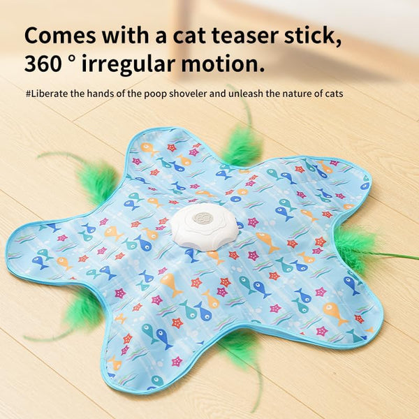 Rechargeable Automatic Cat Toy, 3-Mode Touch-Activated Interactive Toy with Random Motion, Concealed Feather & Squeaky Sound for Indoor Cats & Kittens (Blue)4