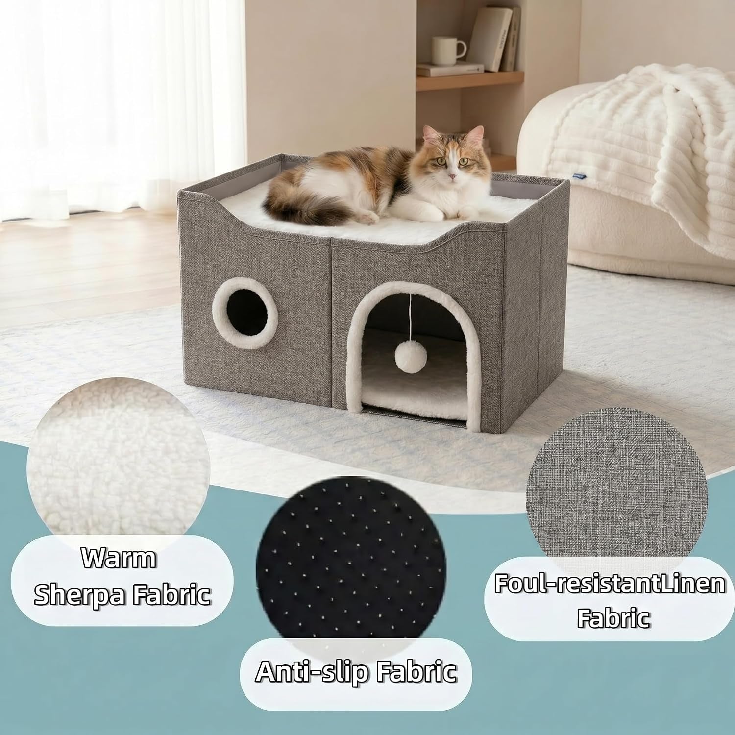 eolahalcy-cat-beds-for-indoor-cats-large-cat-cave-for-pet-cat-house-with-fluffy-ball-hanging-and-scratch-pad-foldable-cat-houses-for-large-indoor-cats-cat-hideaway-23-8x15-9x13-2-inches-grey