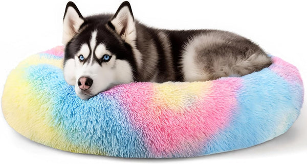Hoewina Dog & Cat Bed for Indoor Cats, 20In Calming Donut Bed for Puppy and Kitten, Washable round Fluffy Pet Bed for Small Medium Dogs and Cats (Light Grey)21