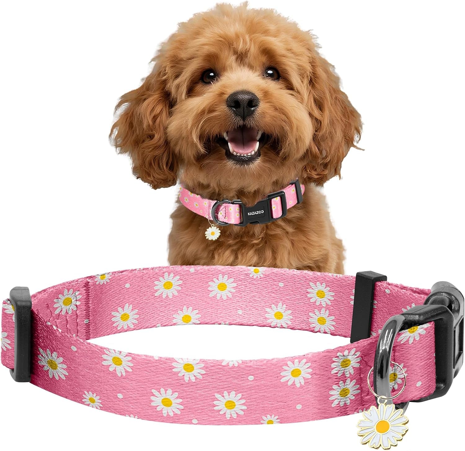 kazazoo-dog-collar-cute-and-soft-nylon-puppy-collar-girl-dogs-adjustable-purple-dog-collars-for-medium-dogs-purple-flowers-m