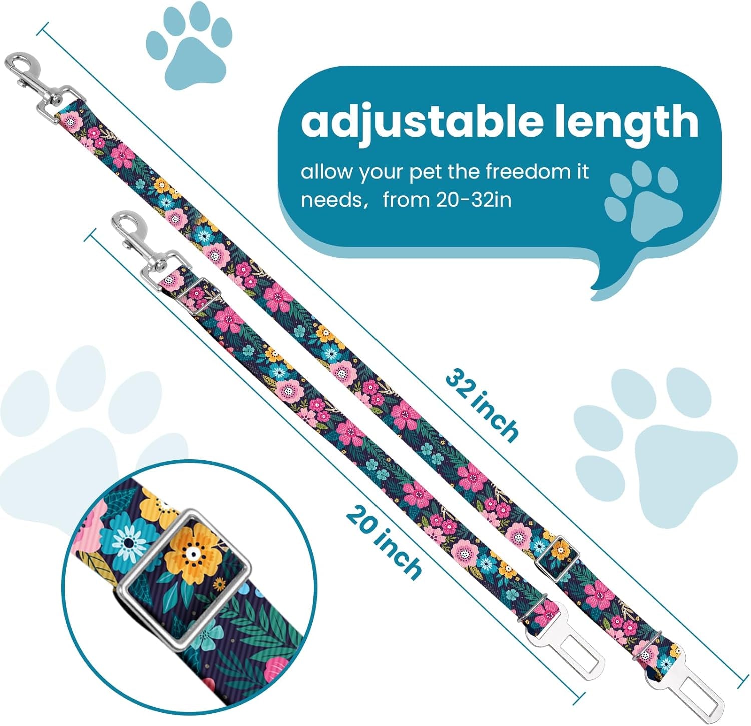 adjustable-pet-cat-and-dog-car-seat-belt-the-lanyard-is-flexible-and-adjustable-from-20-to-33-inches-floral