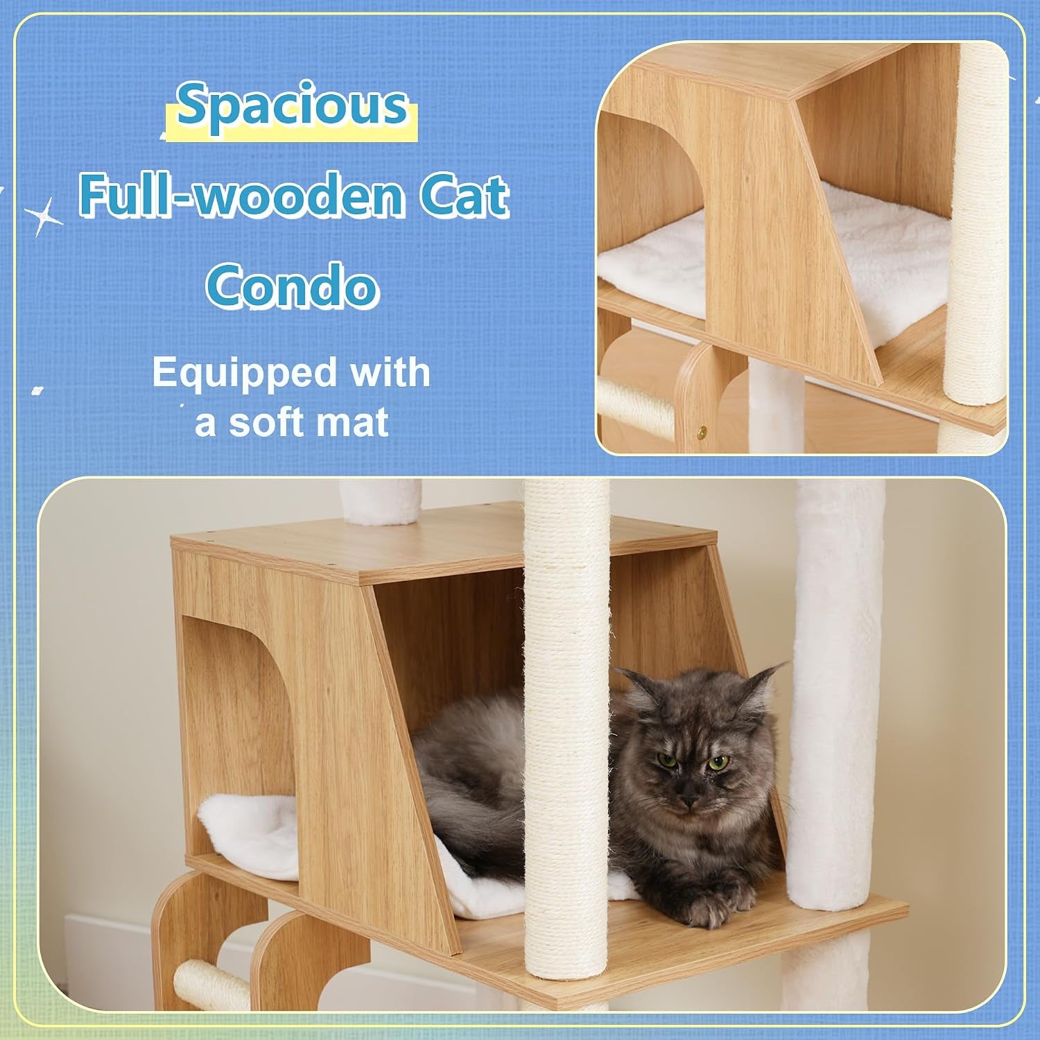 hey-brother-wooden-cat-tree-furniture-tower-with-large-platforms-mpj121bt-69-7-inch-modern-full-sisal-scratching-posts-hammocks-spacious-condo-ladder-brush-water-proof-surface-white-oak