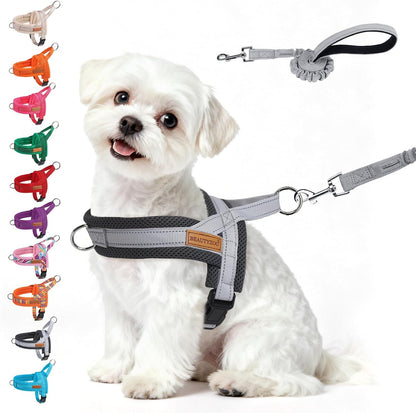 BEAUTYZOO Dog Harness No Pull, Quick Fit Dog Harness and Leash Set, Escape Proof Vest Harness with Soft Handle, Reflective Breathable Mesh Padding Harness for Medium Size Dog Training Walking, Beige M41