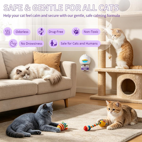 Cat Calming Diffuser Kit with 2 Diffusers & 4 Refills (48Ml Each), Cat Pheromones Calming Diffuser for Cat Anxiety Relief, Stress Reduction & Behavior Support, 30-Day Refills, Suitable for All Cats4