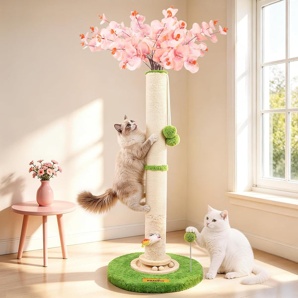 【Material Upgrade】 Famifit 50.8" Plant Cat Scratching Post, Tall Cat Tree | Natural Sisal Rope Scratcher with Solid Wood Ball Track & Mouse Hole, Interactive Design for Indoor Cats & Kittens9