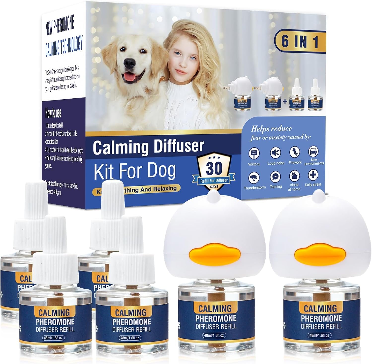 dog-calming-pheromones-diffuser-6-in-1-kit-appeasing-pheromone-diffuser-to-calm-2-plug-in-4-x48ml-refill-for-anxiety-relief-reduce-aggression-fighting-barking-stress-120-day-supplytasteless