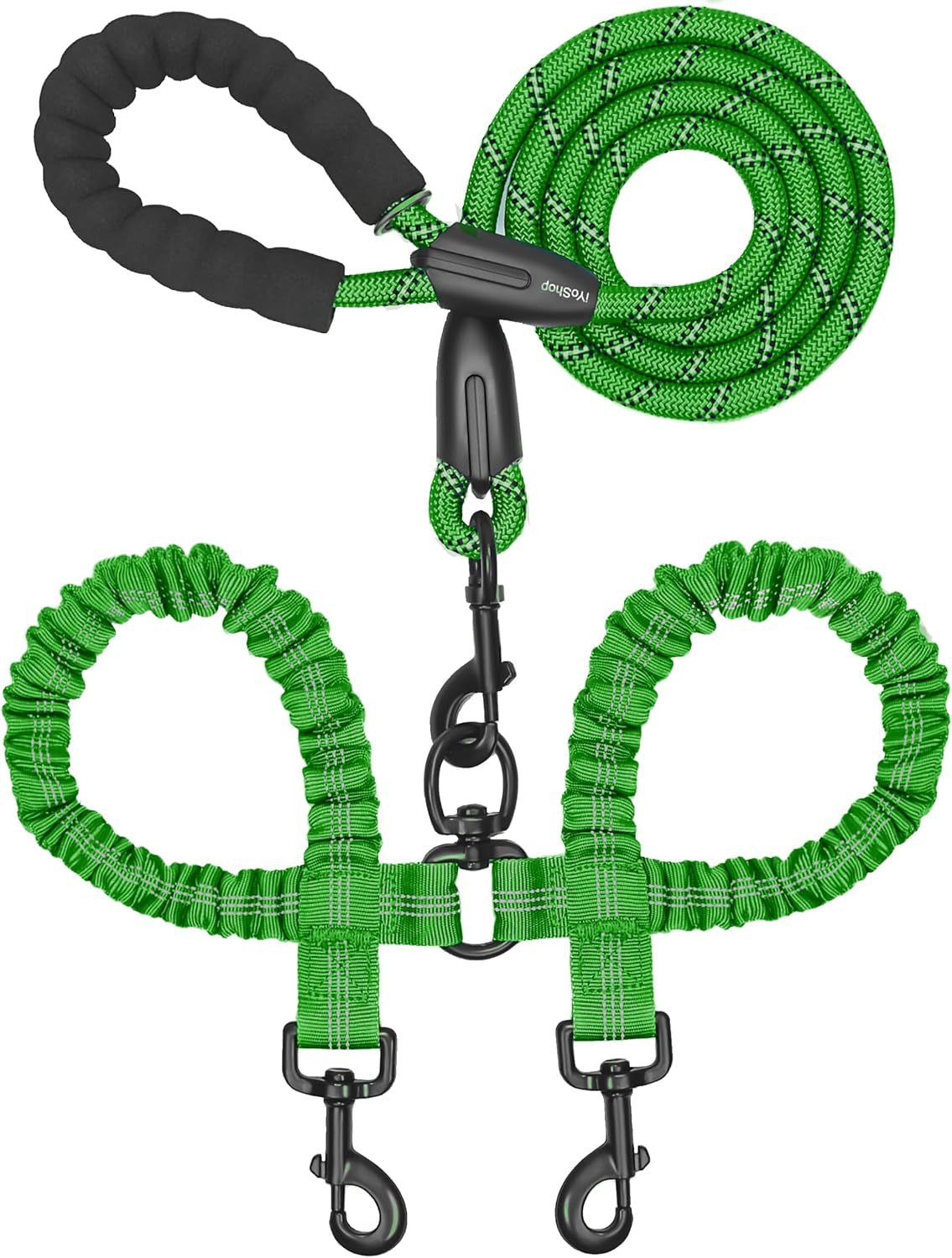 iyoshop-dual-dog-leash-360-swivel-no-tangle-walking-leash-with-shock-absorbing-bungee-for-two-dogs-large-25-150-lbs-black