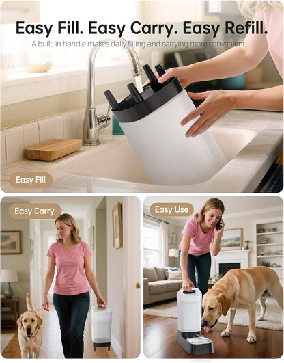 Automatic Dog Water Bowl Dispenser - 2.4 Gallon Gravity Pet Water Dispenser with 304 Stainless Steel Bowl, Dog Auto Feeders Bowls Self Waterer, Easy-Carry Handle for Large Dogs & Cats, Multi-Pet Home4