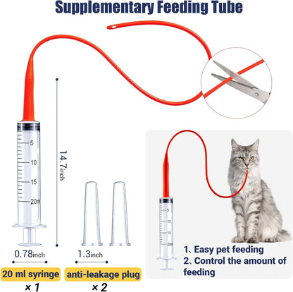 REDDOUDOU Newborn Puppy Kitten Small Animal Sterile Mucus Extractor Suction Catheter, Animal Kid Puppy Kitten Tube Feeding Kit 8 FR Red Feeding Tubes with 20Ml Syringes and Bulb Aspirator3