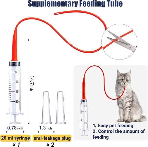 REDDOUDOU Newborn Puppy Kitten Small Animal Sterile Mucus Extractor Suction Catheter, Animal Kid Puppy Kitten Tube Feeding Kit 8 FR Red Feeding Tubes with 20Ml Syringes and Bulb Aspirator3