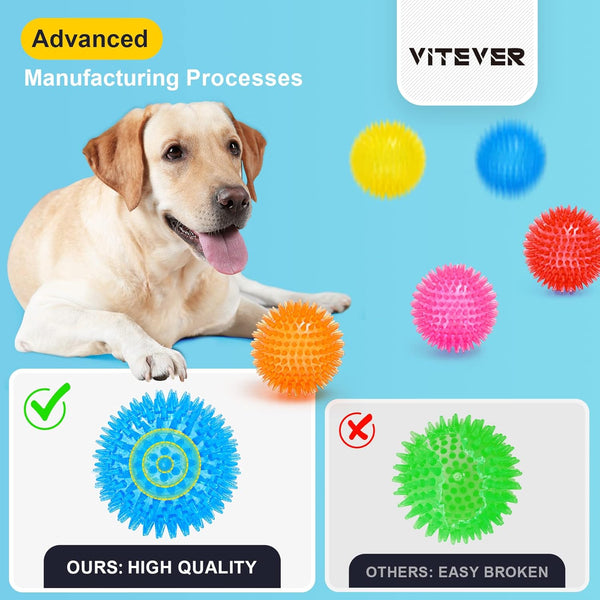VITEVER 3.5” Squeaky Dog Toy Balls (6 Colors) Puppy Chew Toys for Teething, BPA Free Non-Toxic, Spikey Dog Balls for Medium, Large & Small Dogs, Durable Toys for Aggressive Chewers3