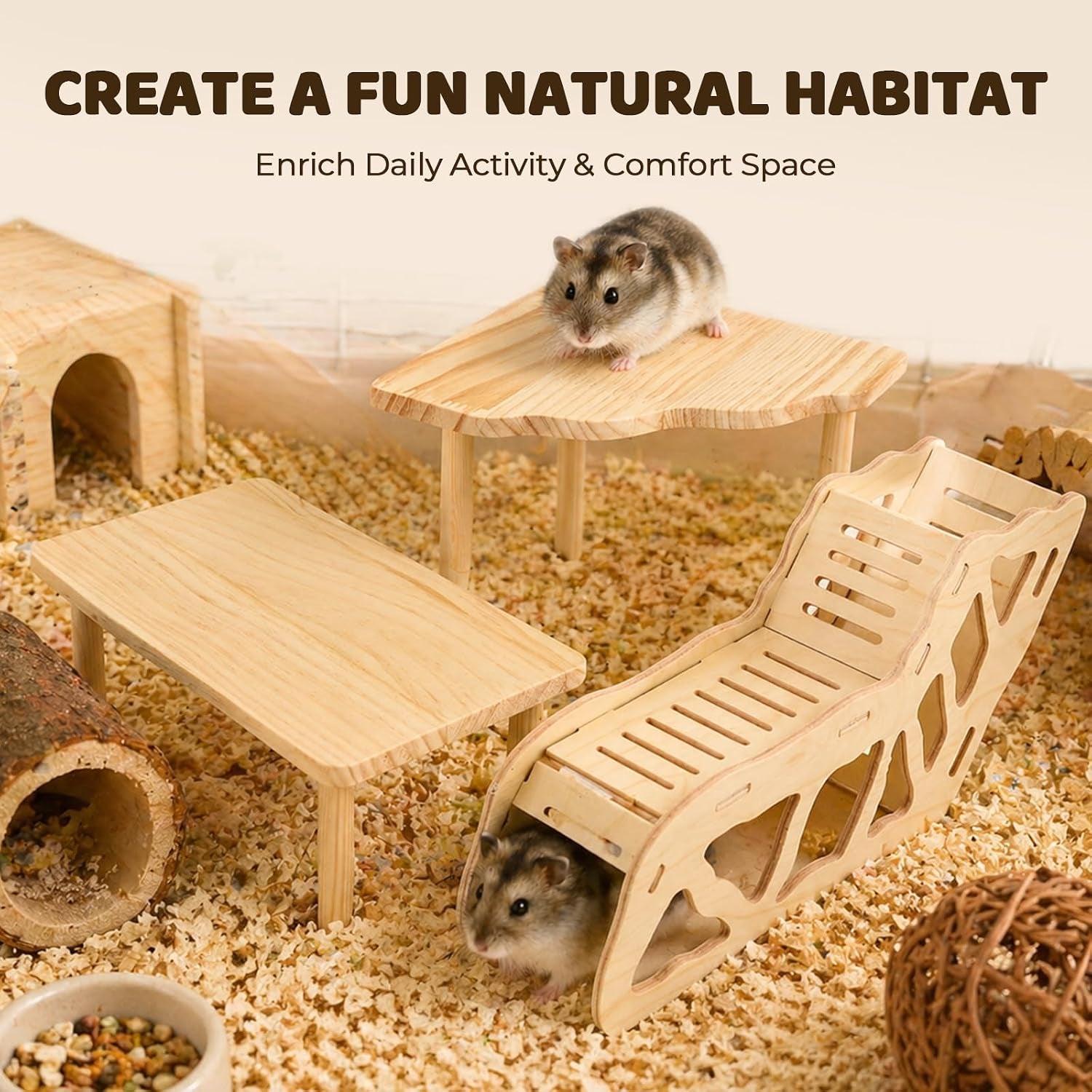3-pack-wooden-hamster-play-platform-3-in-1-natural-small-pet-playground-with-tunnel-ladder-hidden-rest-area-wooden-support-column-cage-accessories-for-hamsters-squirrels-tiny-pets