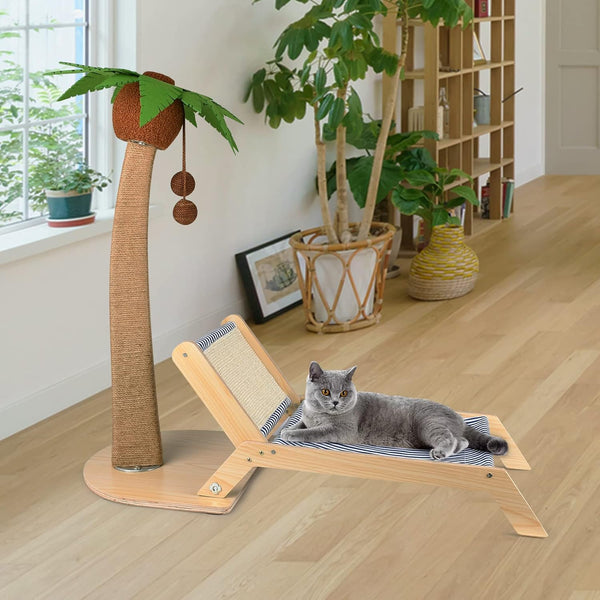 Cat Scratching Post with Beach Chair 2-In-1, 29.5" Tall Palm Tree | Cat Scratching Post with Lounge and Interactive Hanging Ball, Outdoor Cat Furniture for Kitten Adults Cat Play and Rest5
