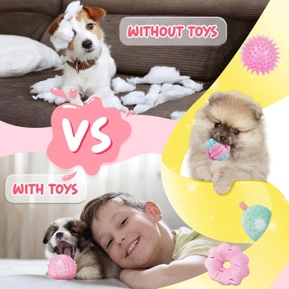 XIUGOAL Pink Puppy Toys for Boredom - 23 Pack Puppy Chew Toys for Teething, Interactive Dog Toys for Puppies, Cute Small Dog Toys with Treat Ball, Squeaky Dog Chew Toys and Ropes5