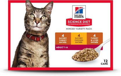 Hill'S Science Diet Adult 1-6 Wet Cat Food Variety Pack | #1 Veterinarian Recommended, Savory Entrée Turkey & Liver, Chicken, and Turkey, 5.5 Oz. Cans, 12-Pack1