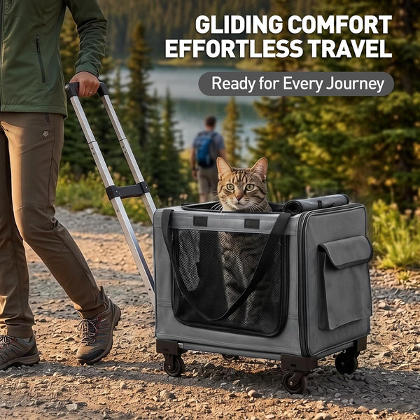 17In Wheeled Expandable Cat Carrier for Cats Small Dogs, Gray | Elescopic Rod, Expandable Side Room, Foldable Breathable Mesh, Portable Carrier for Indoor & Outdoor Pet Travel2